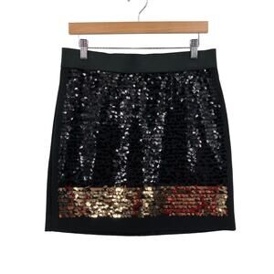DKNY Skirt Womens Size 10 Black Gold Sparlig Sequin Cotton Stretch Back Zipper